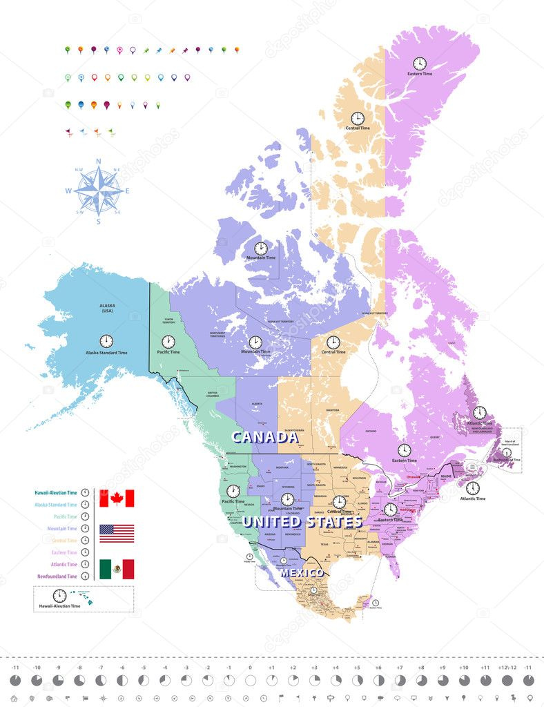 Kanada, Vereinigte Staaten Und Mexiko Zeitzonen Karte. Alle within Map Of Time Zones Usa And Mexico