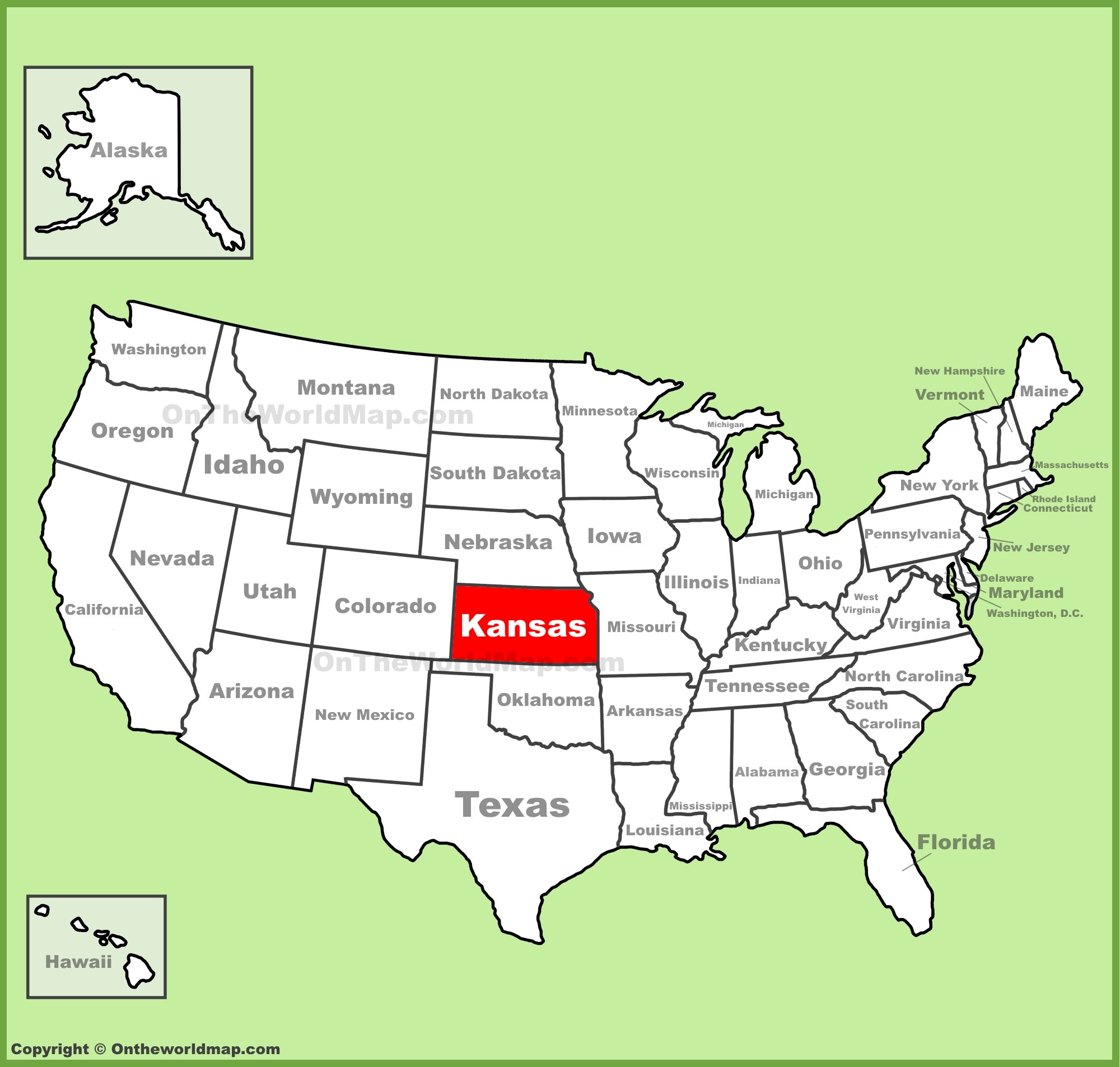 Kansas Location On The U.s. Map - Ontheworldmap regarding Where Is Kansas On The Map Of Usa