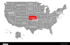 Kansas Rot Markiert Auf Der Karte Der Vereinigten Staaten Von within Where Is Kansas On The Map Of Usa