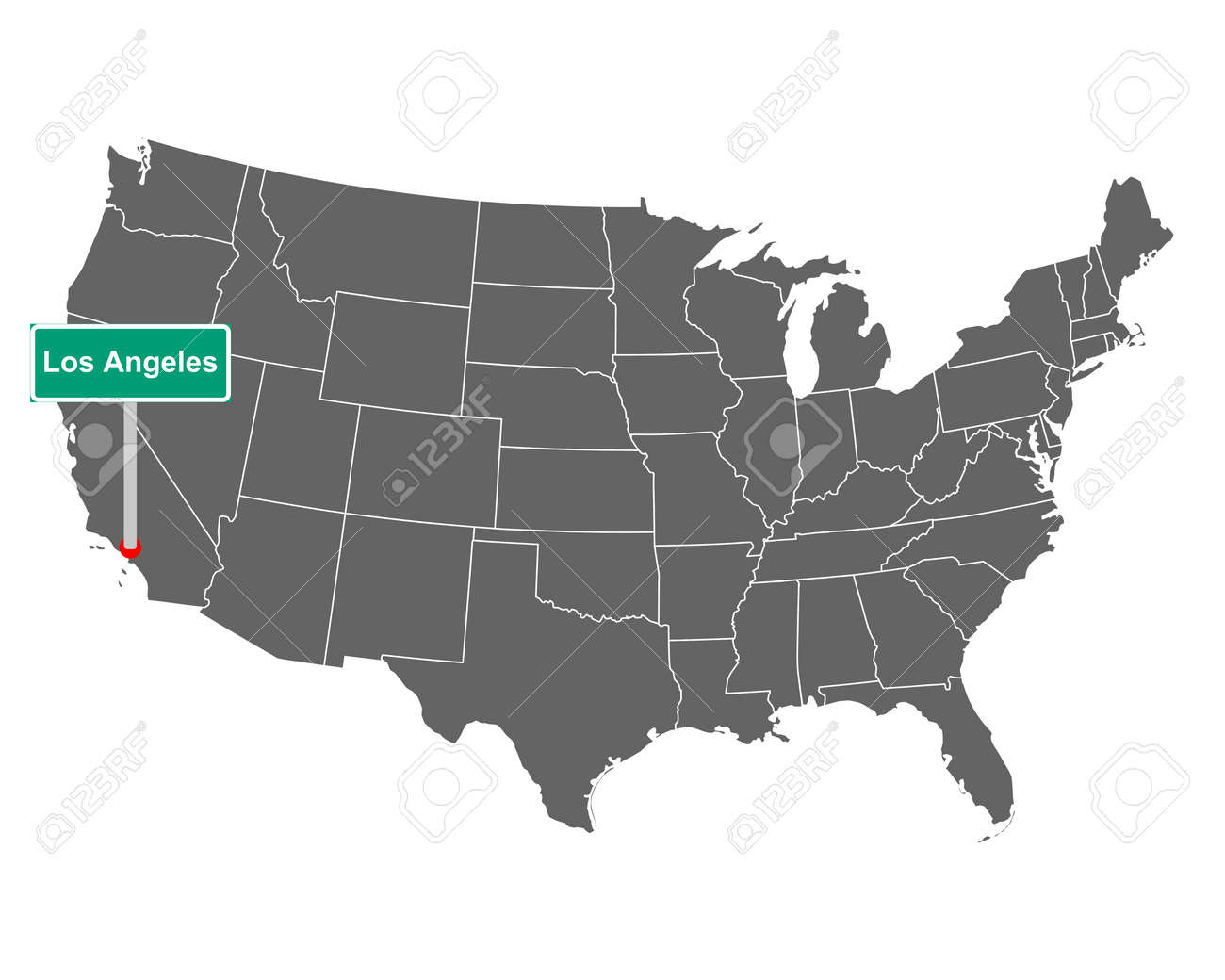 Karte Der Usa Mit Straßenschild Los Angeles Lizenzfrei Nutzbare with regard to Los Angeles On The Map Of Usa