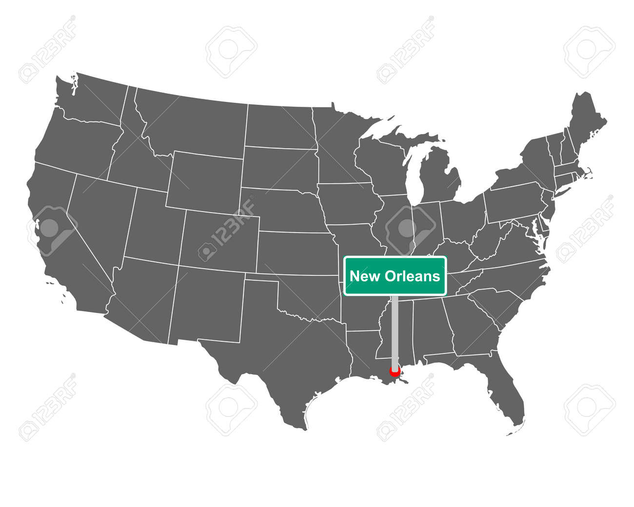 Karte Der Usa Mit Straßenschild New Orleans Lizenzfrei Nutzbare with New Orleans On Map of USA