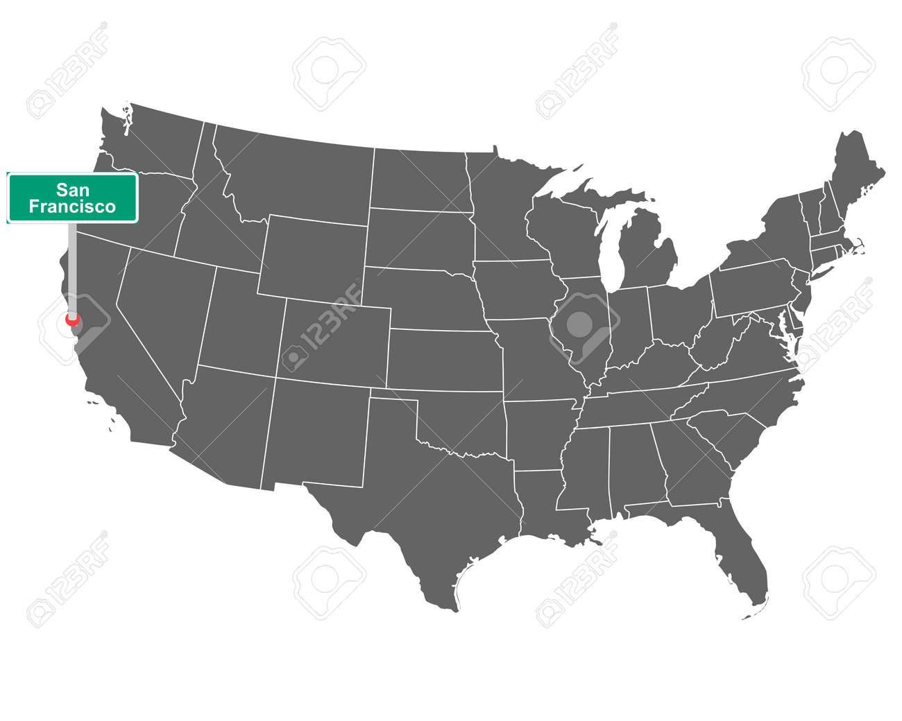 Karte Der Usa Mit Straßenschild San Francisco Lizenzfrei Nutzbare within Map of USA Showing San Francisco