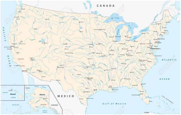 Rivers and Lakes Map of USA