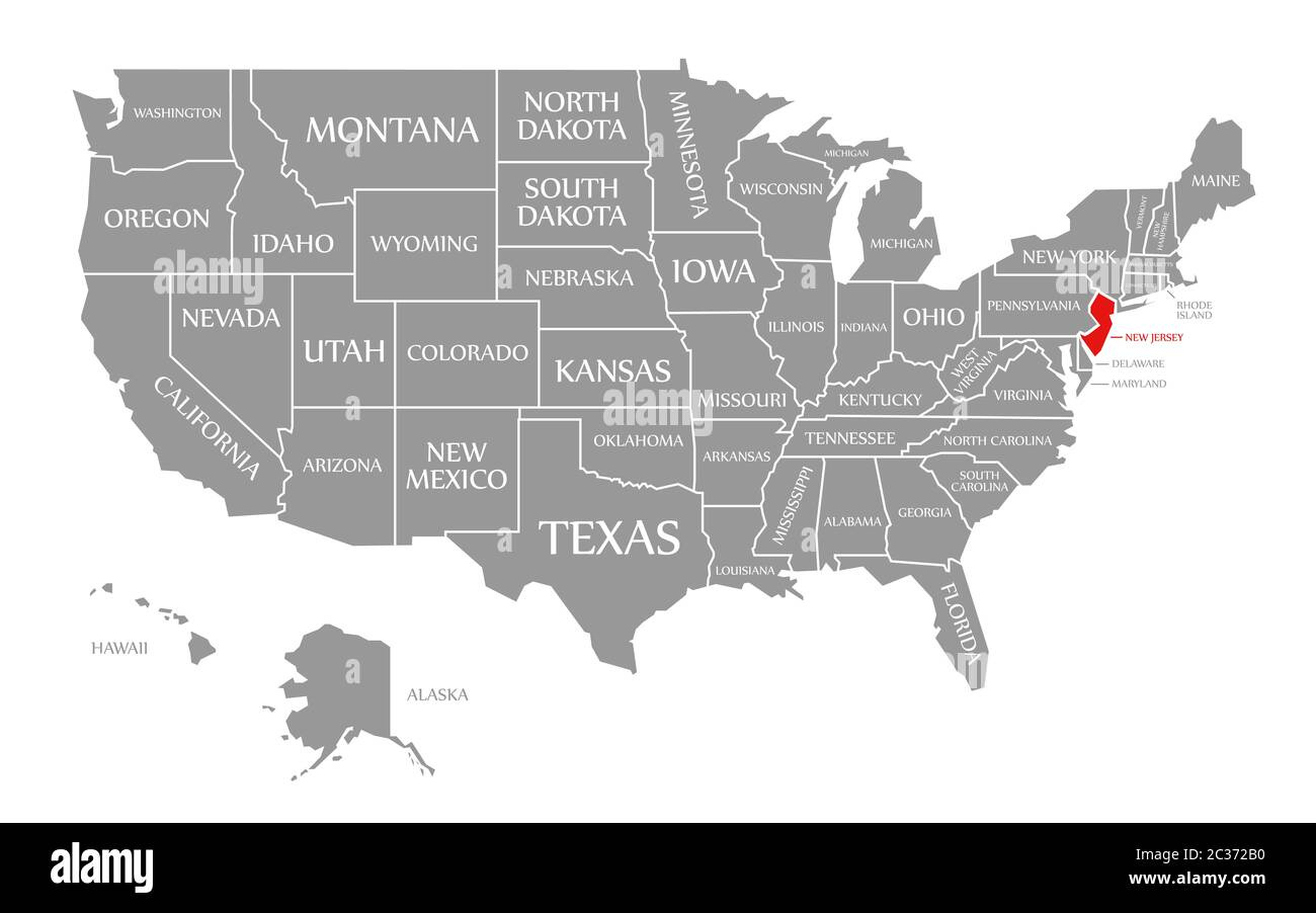 Karte Von Usa, New Jersey In Den Rot Markierten Stockfotografie regarding New Jersey On A Map Of The Usa