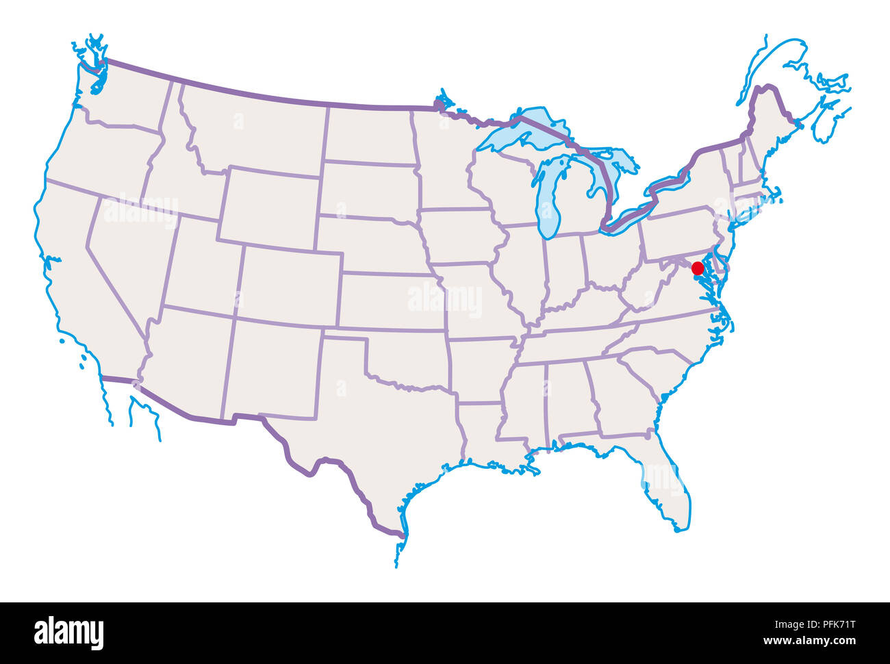 Karte Von Usa, Washington D.c. In Rot Hervorgehoben in Map of USA with Washington Dc Highlighted