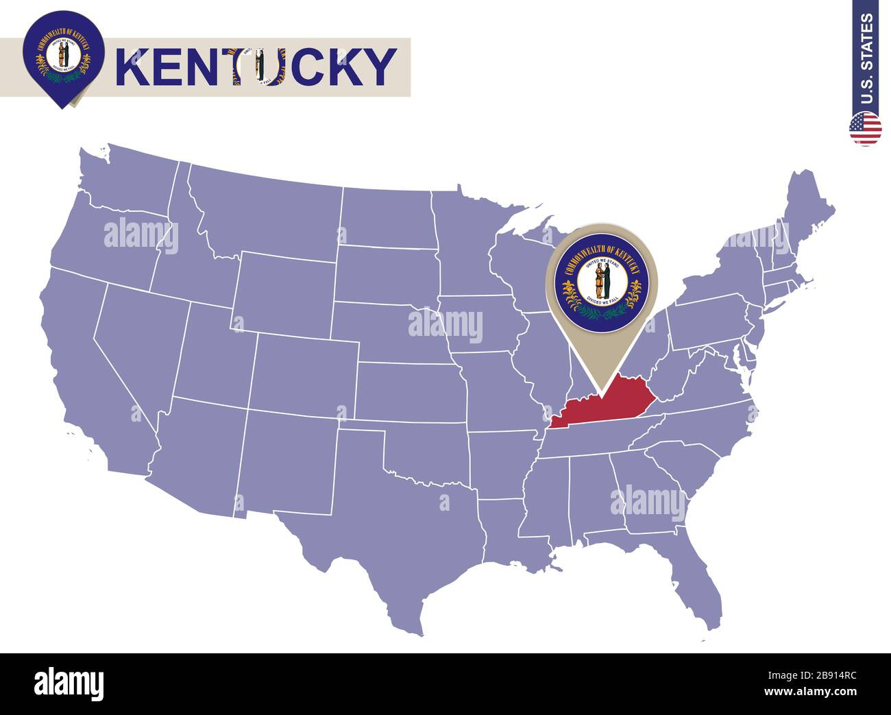 Kentucky State Auf Usa Karte. Flagge Und Karte Von Kentucky. Us with regard to Kentucky On The Map Of Usa