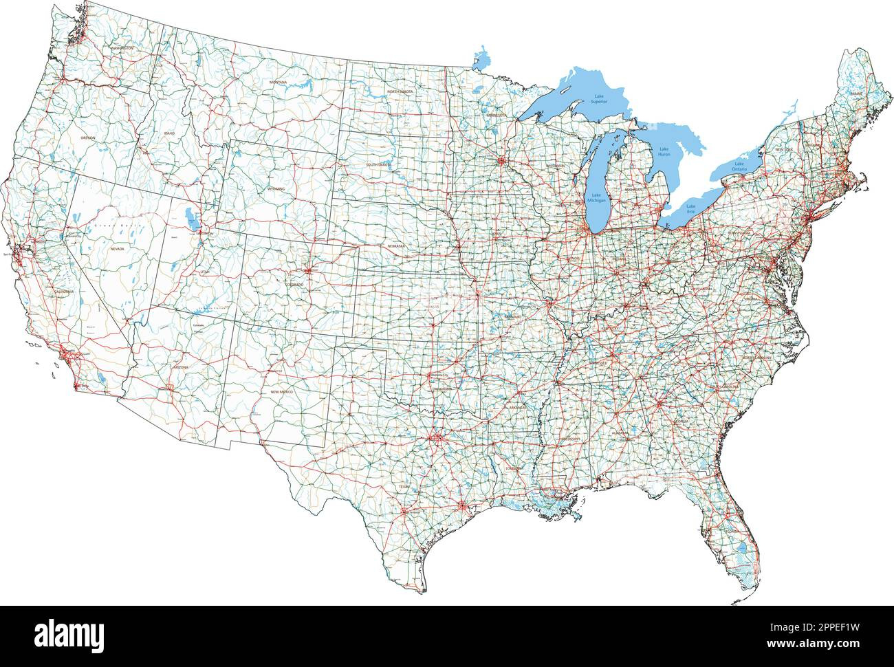Komplexe Roadmap Der Usa Mit Interstates, Usa Autobahnen Und in Detailed Map of USA with Interstates