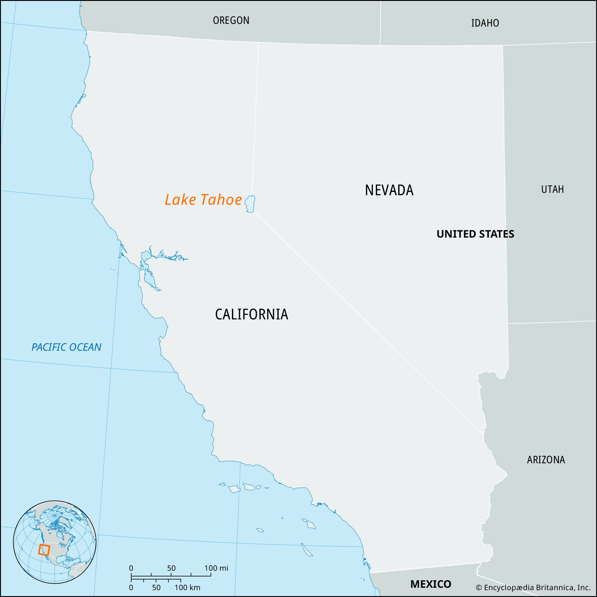 Lake Tahoe | California, Nevada, Map, &amp;amp; Depth | Britannica throughout Lake Tahoe On Map Of Usa