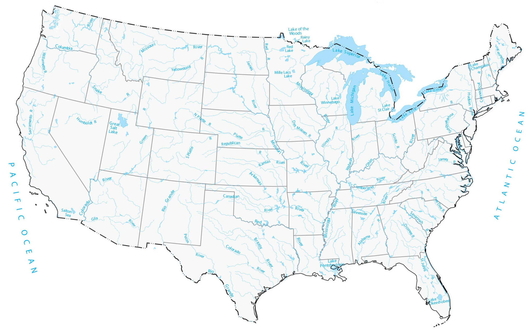 Map Of The Rivers In The USA Lakes And Rivers Map Of The United States Gis Geography Pertaining To Map Of The Rivers In The Usa 2048x1271 