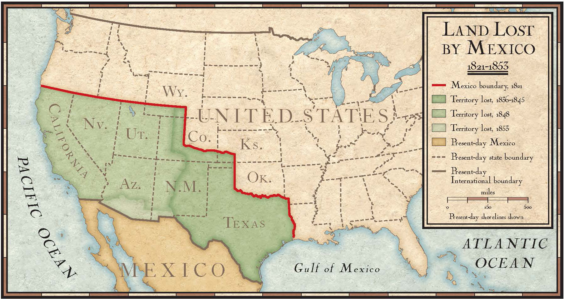 Land Lostmexico for Old Map Of Usa And Mexico