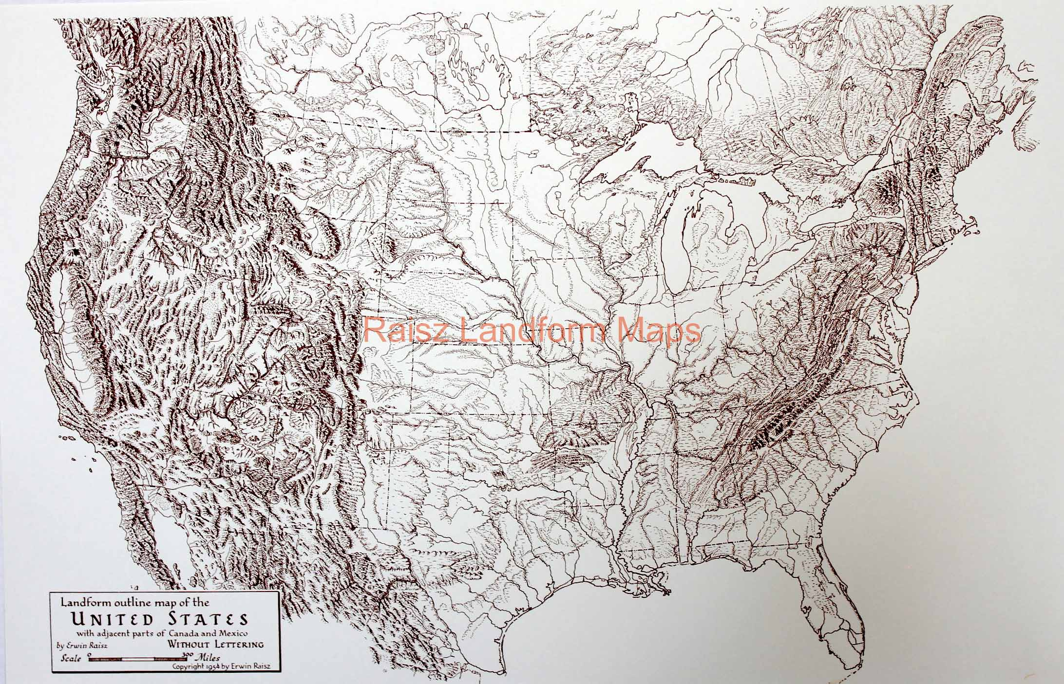 Landform Outline Map Of The United States – Raisz Landform Maps throughout Map of the USA with Landforms