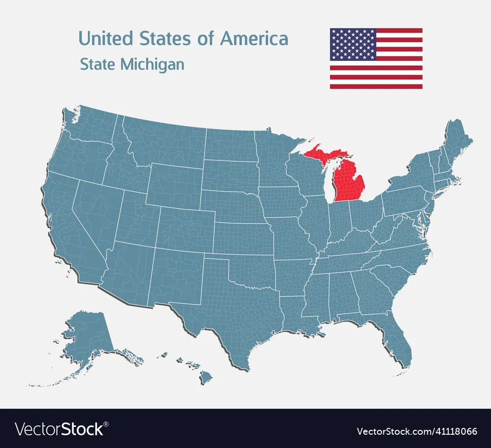 Landkarte Land Usa Und Staat Michigan Lizenzfreier Vektor regarding Michigan On A Map Of Usa