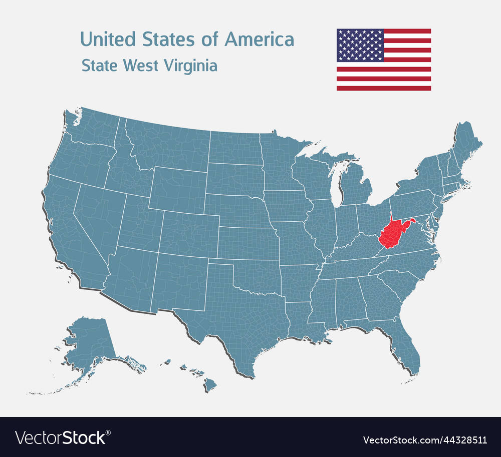 Landkarte Land Usa Und Staat West Virginia Vektorbild pertaining to West Virginia On Map Of Usa