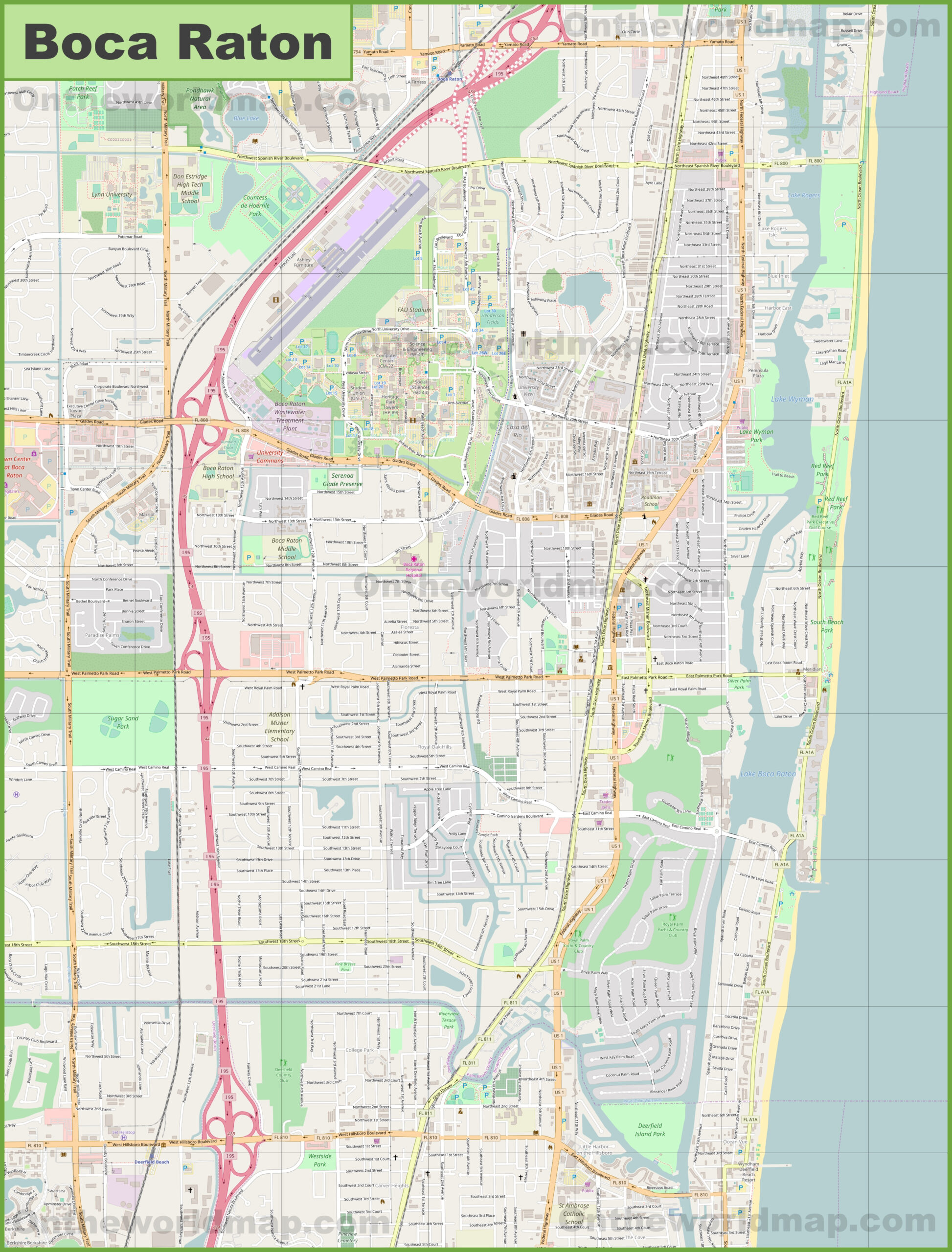 Large Detailed Map Of Boca Raton - Ontheworldmap regarding Map Of Boca Raton Florida Usa