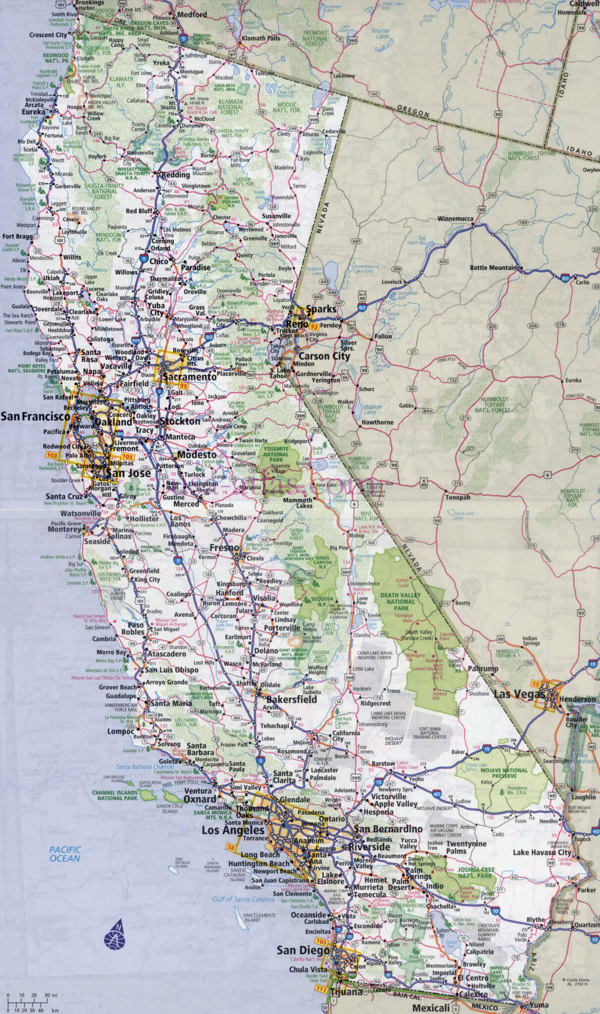 Map of West Coast USA with Cities