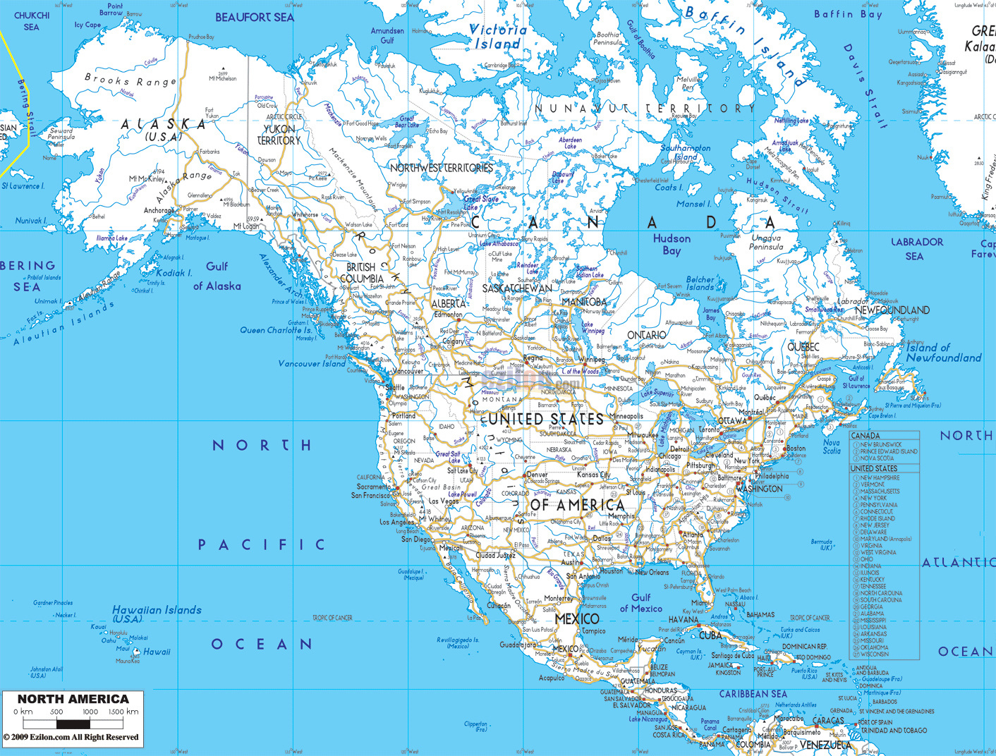 Large Detailed Road Map Of North America With Cities And Airports with regard to Map of Northern USA with Cities