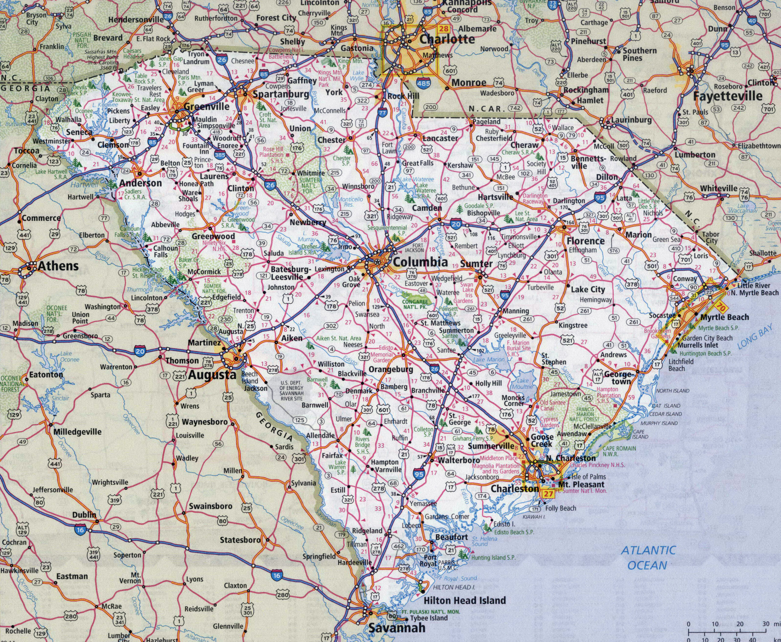 Large Detailed Roads And Highways Map Of South Carolina State With in Road Map Of South Carolina Usa