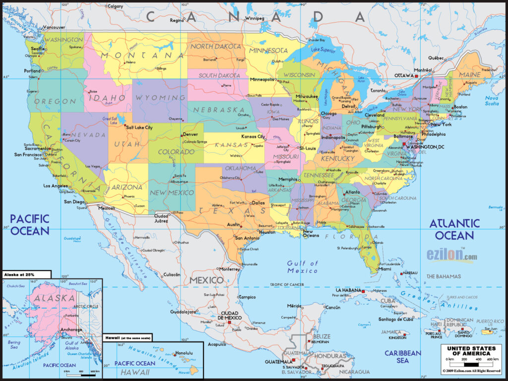 Map of Northern USA with Cities