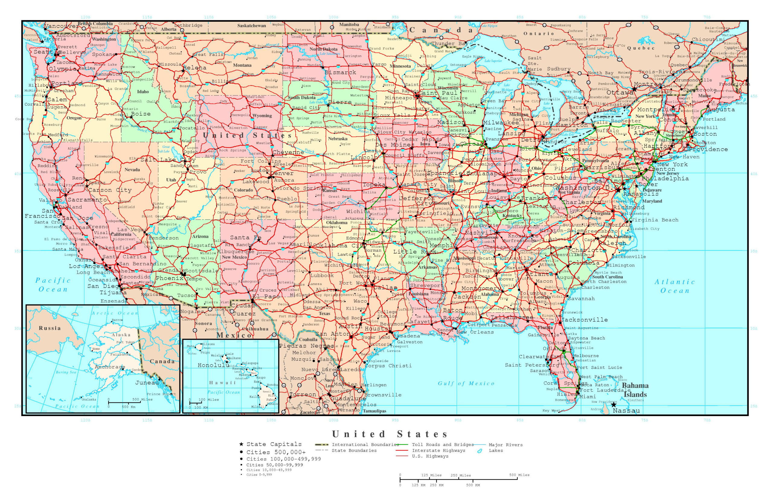 Large Political And Administrative Map Of The Usa With Roads And intended for Road Map of the USA with Cities