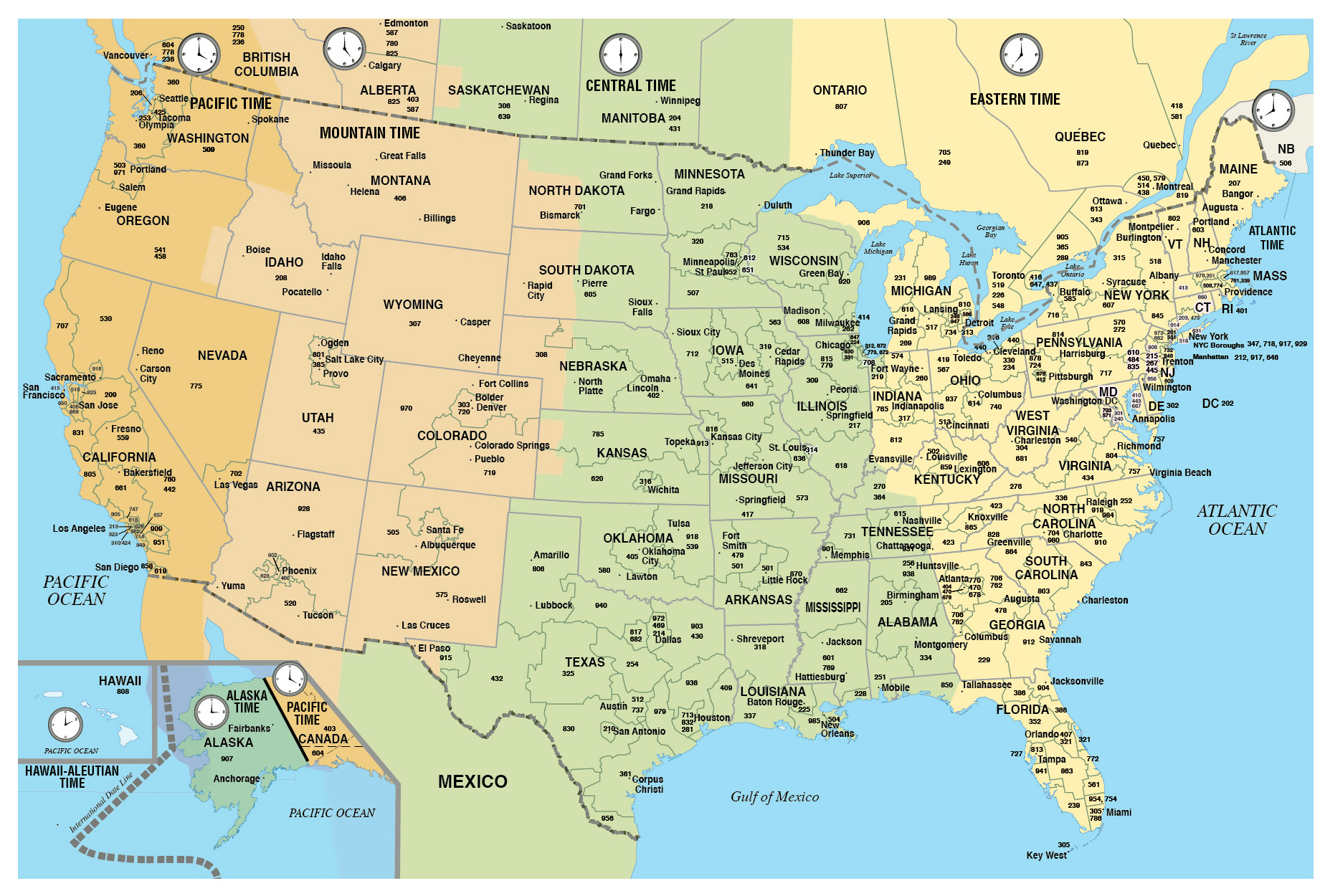 Large Usa Area Codes Map With Time Zones | Usa (United States Of with regard to Map Of Time Zones Usa With Cities