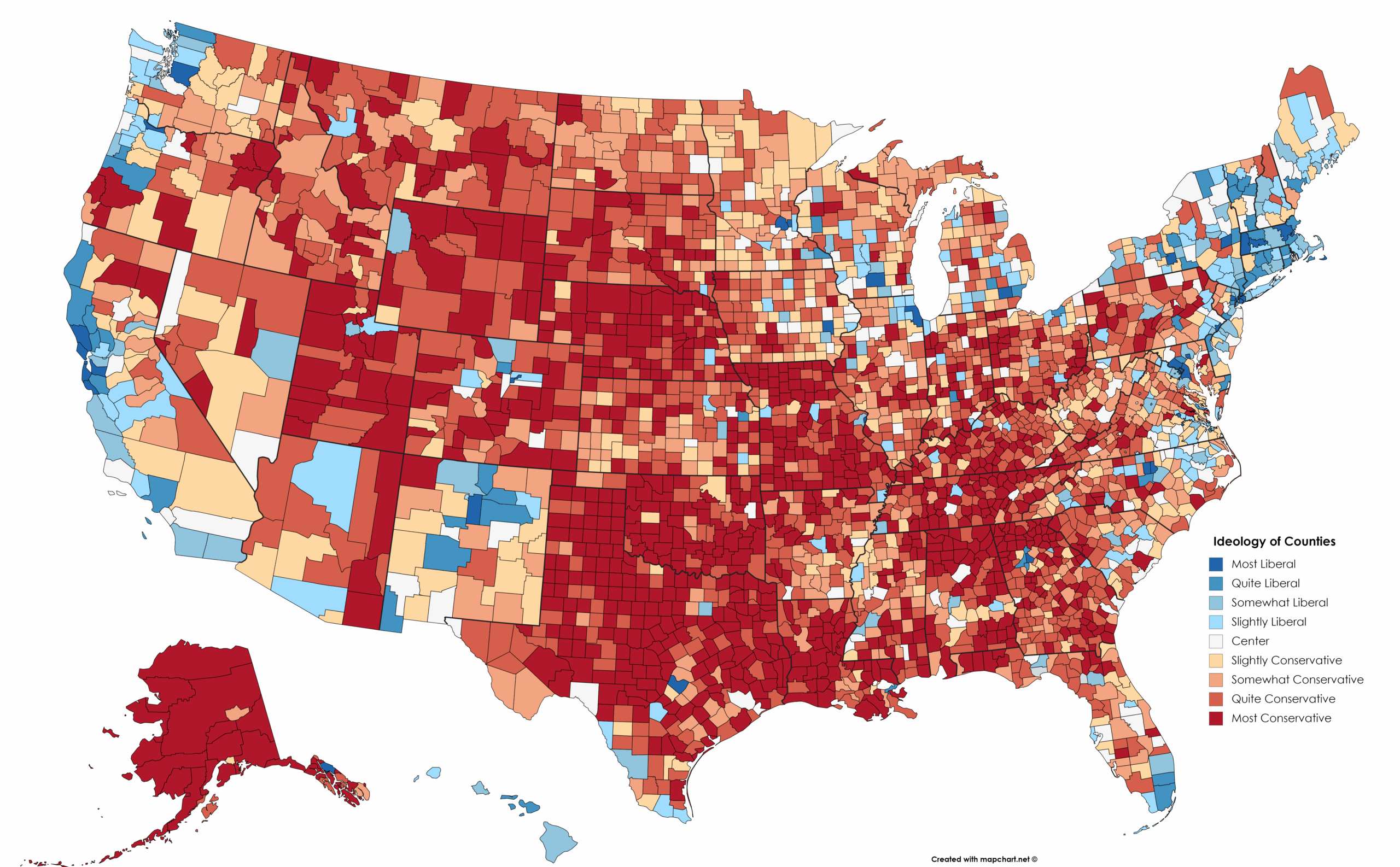 Liberalness/Conservativeness Of Us Counties (Data From American pertaining to Liberal Conservative Map Of The Usa