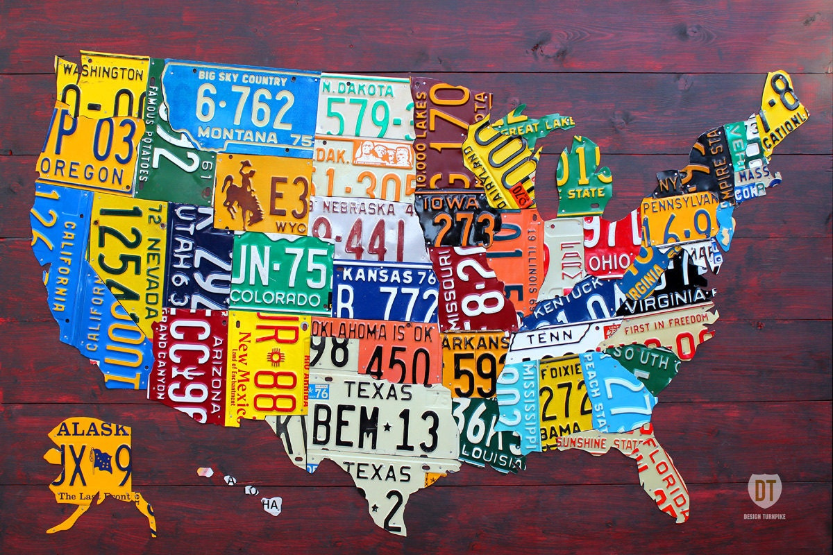 License Plate Map Of The United States Art - Large Size 48&amp;quot; X 32 for USA Map Made of License Plates