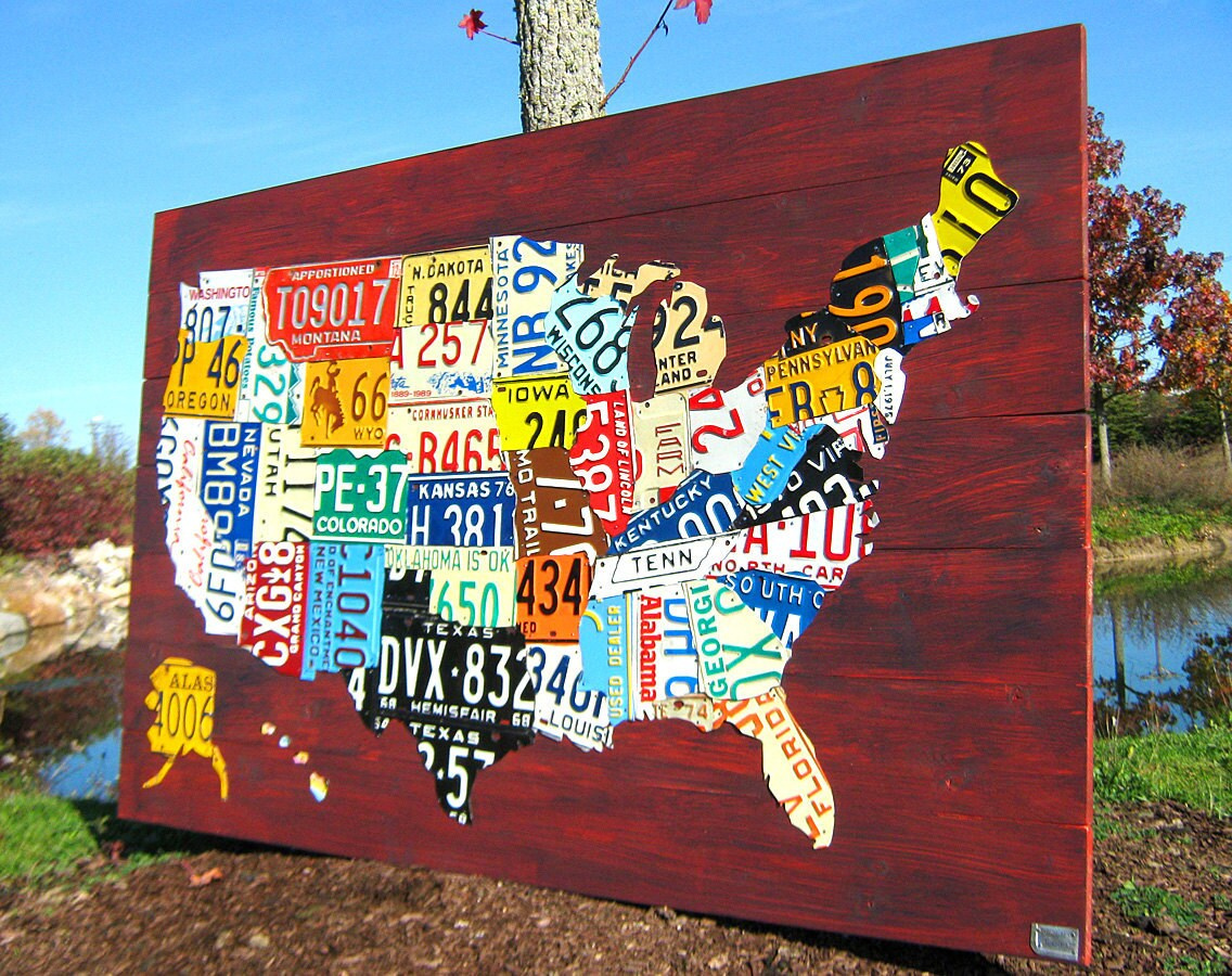 License Plate Map Of The United States Art - Large Size 48&amp;quot; X 32 regarding USA Map Made of License Plates