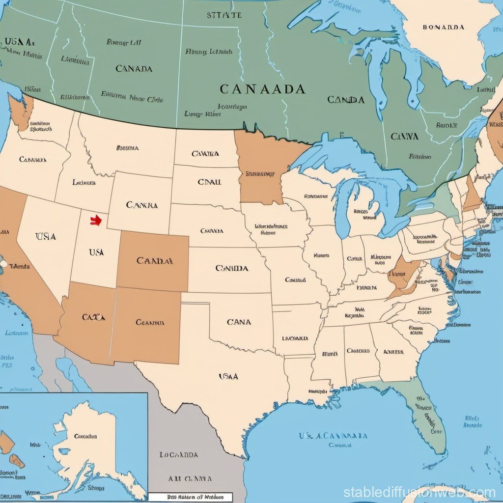 Light Blue Map Of Usa And Canada With Capitals | Stable Diffusion for Map of USA and Canada with Capitals