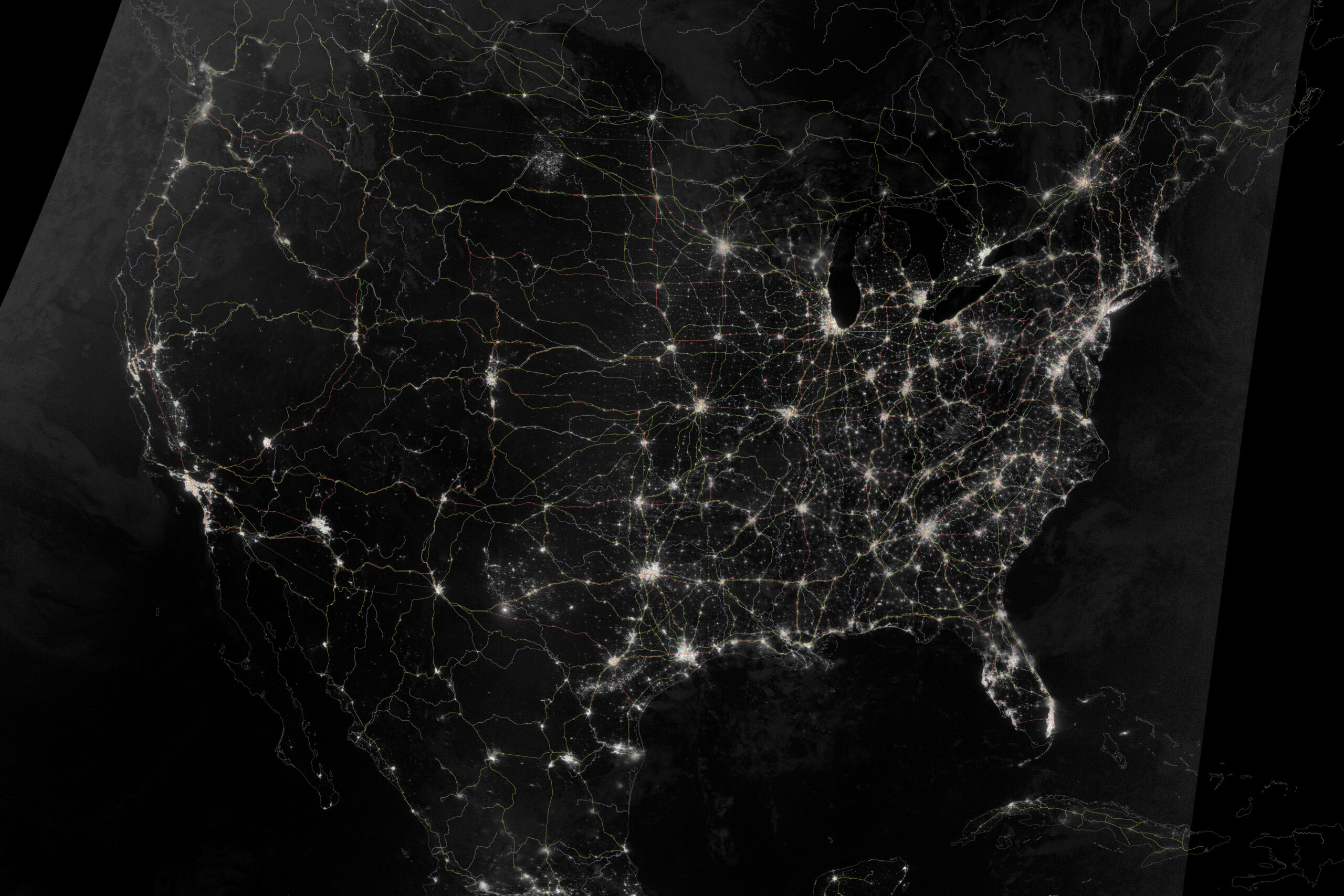 Lighting The Paths Across The U.s. for Map Of Usa Lights At Night
