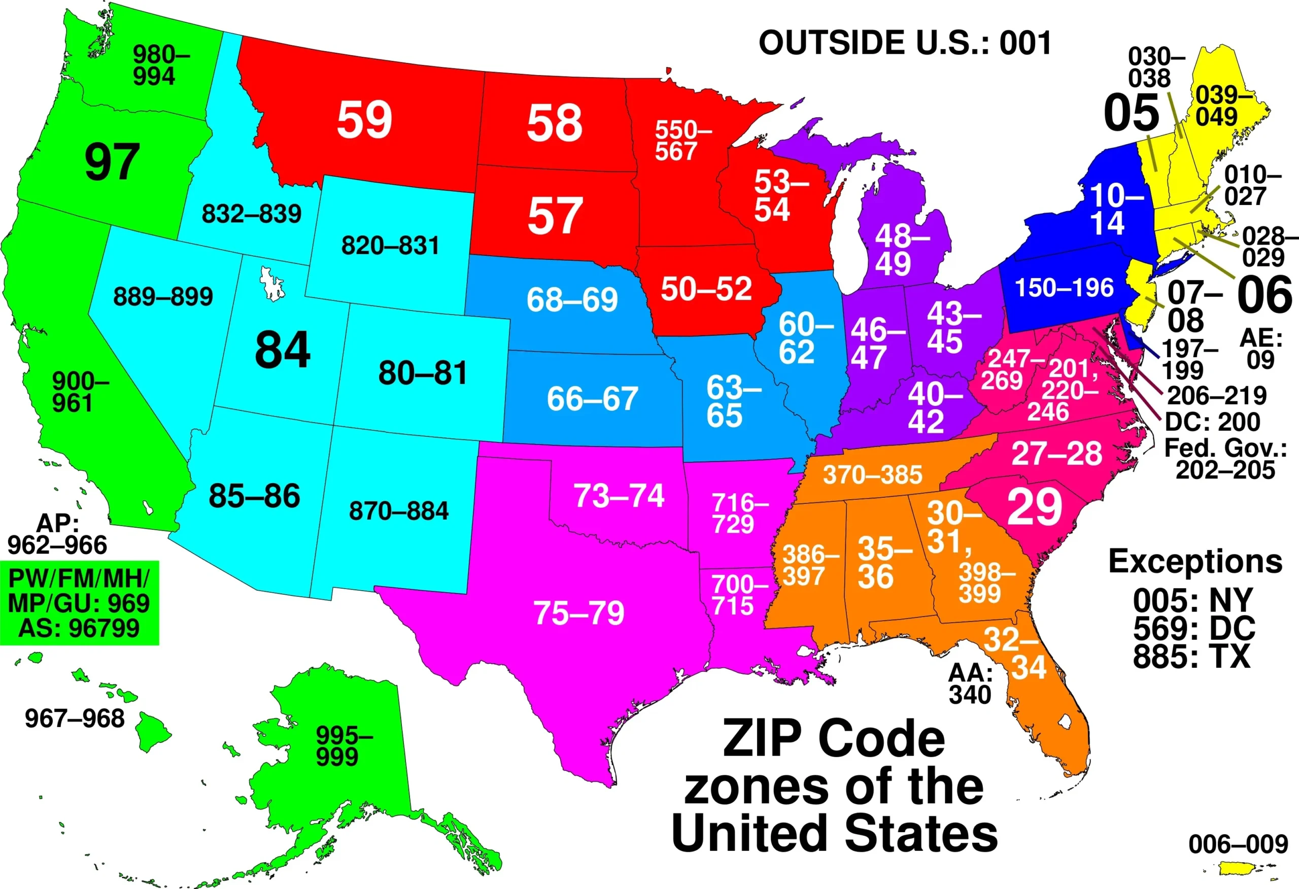 List Of 5 Digit Zip Codes United States: American Postal Code for Map of USA with Zip Codes