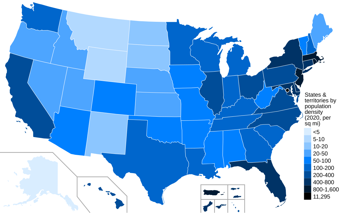List Of States And Territories Of The United Statespopulation throughout Population Density Map of USA 2025