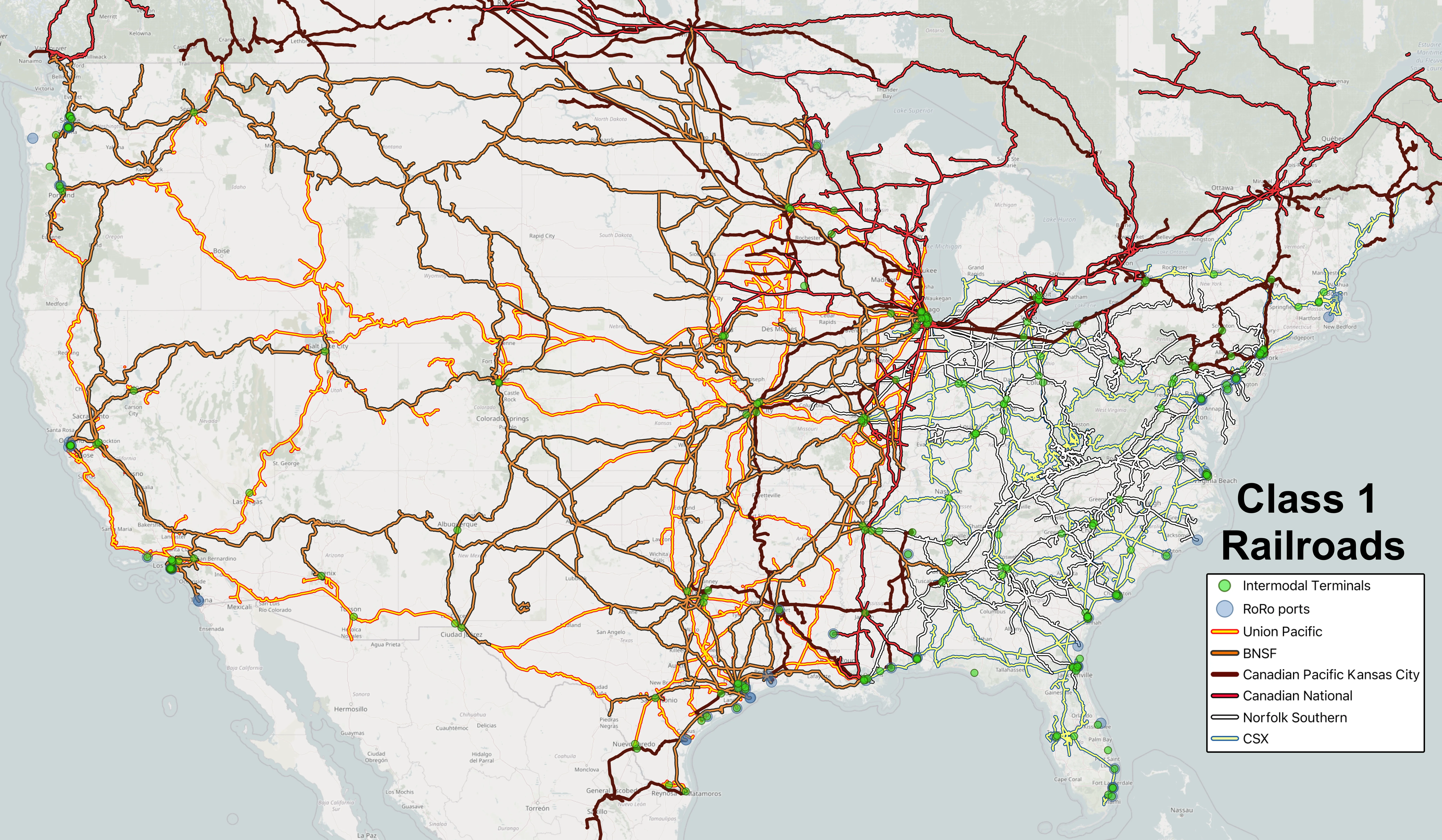 List Of U.s. Class I Railroads - Wikipedia inside Map Of All Train Tracks In Usa