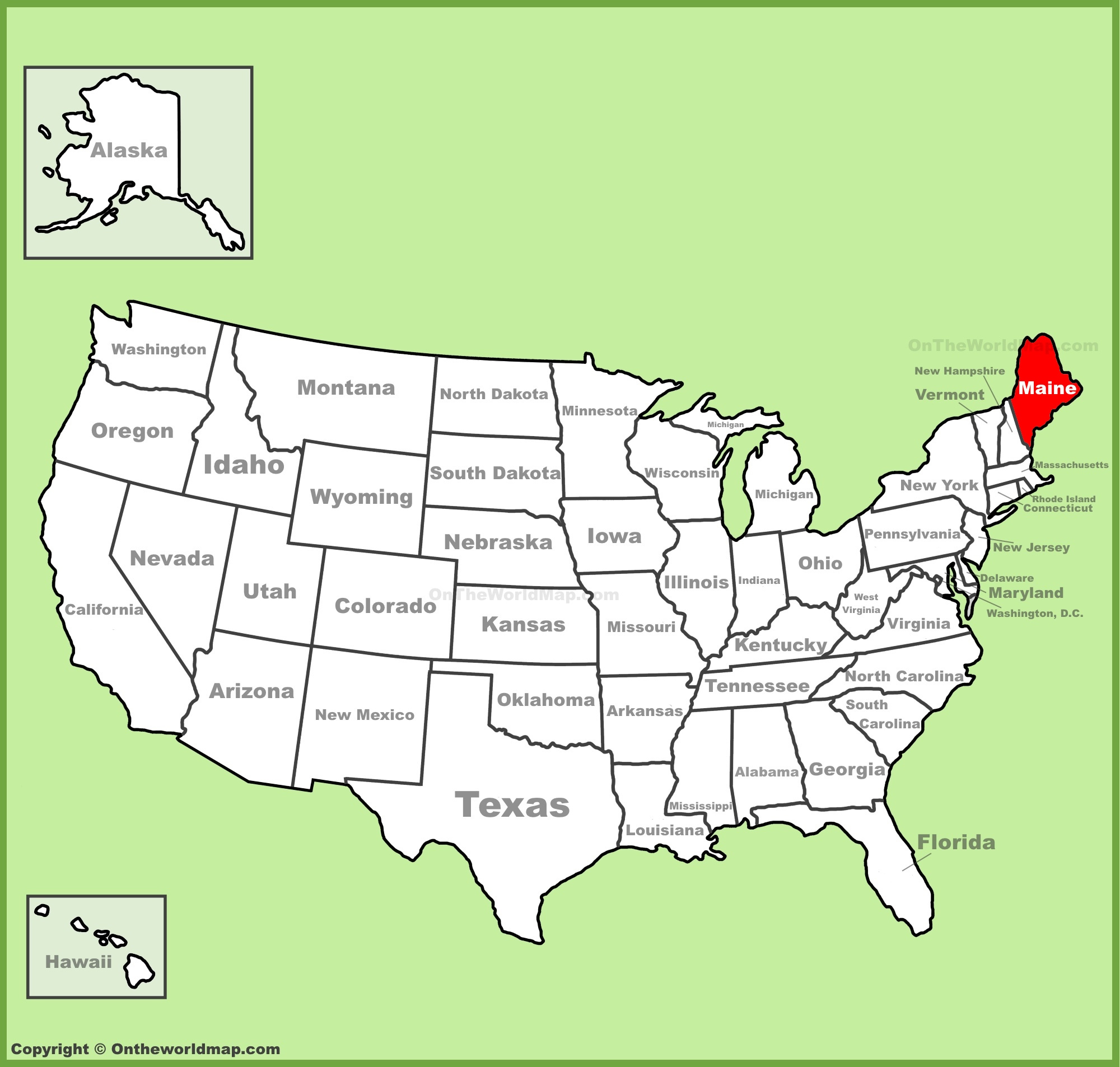 Maine Location On The U.s. Map - Ontheworldmap for Maine On A Map Of Usa