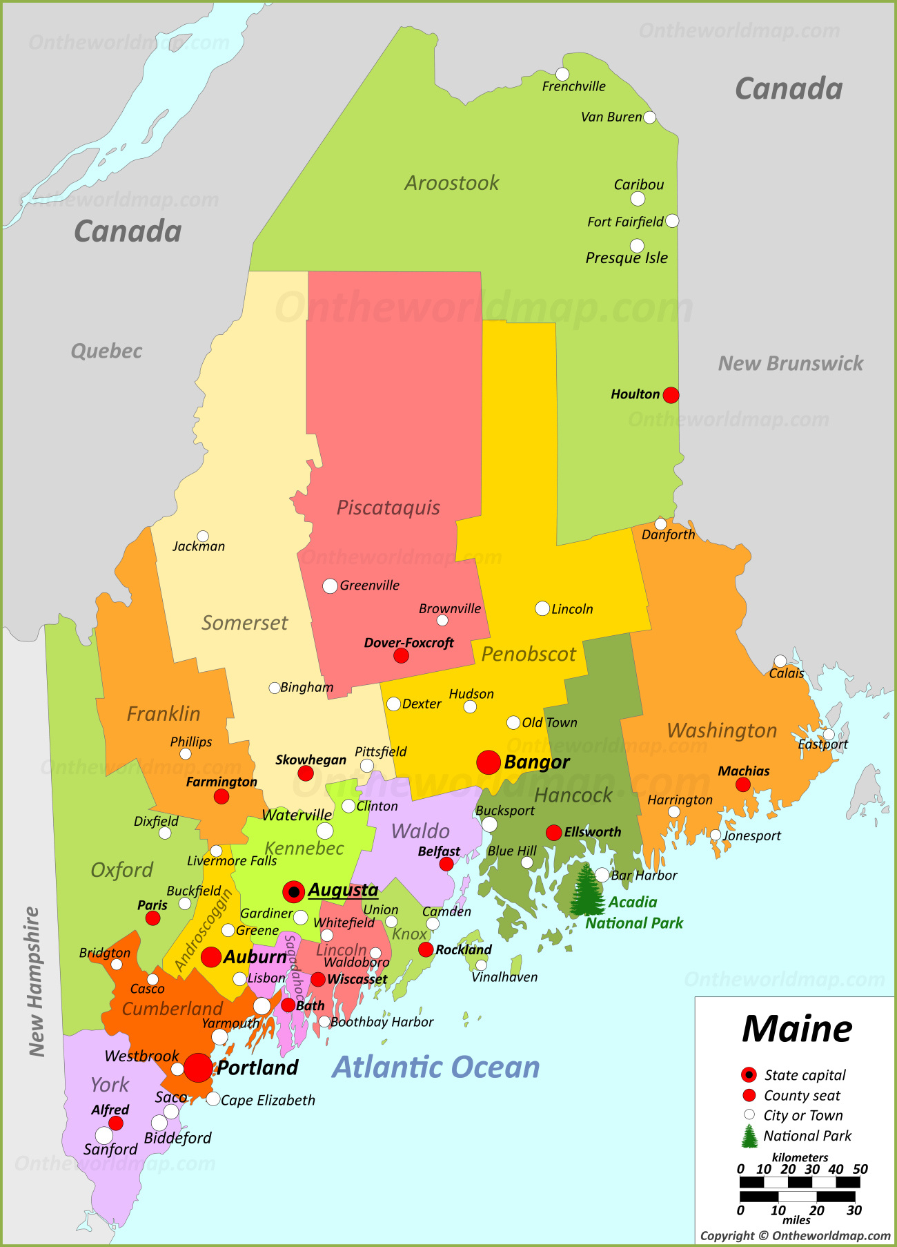 Maine State Map | Usa | Maps Of Maine (Me) regarding Map of Maine USA with Cities