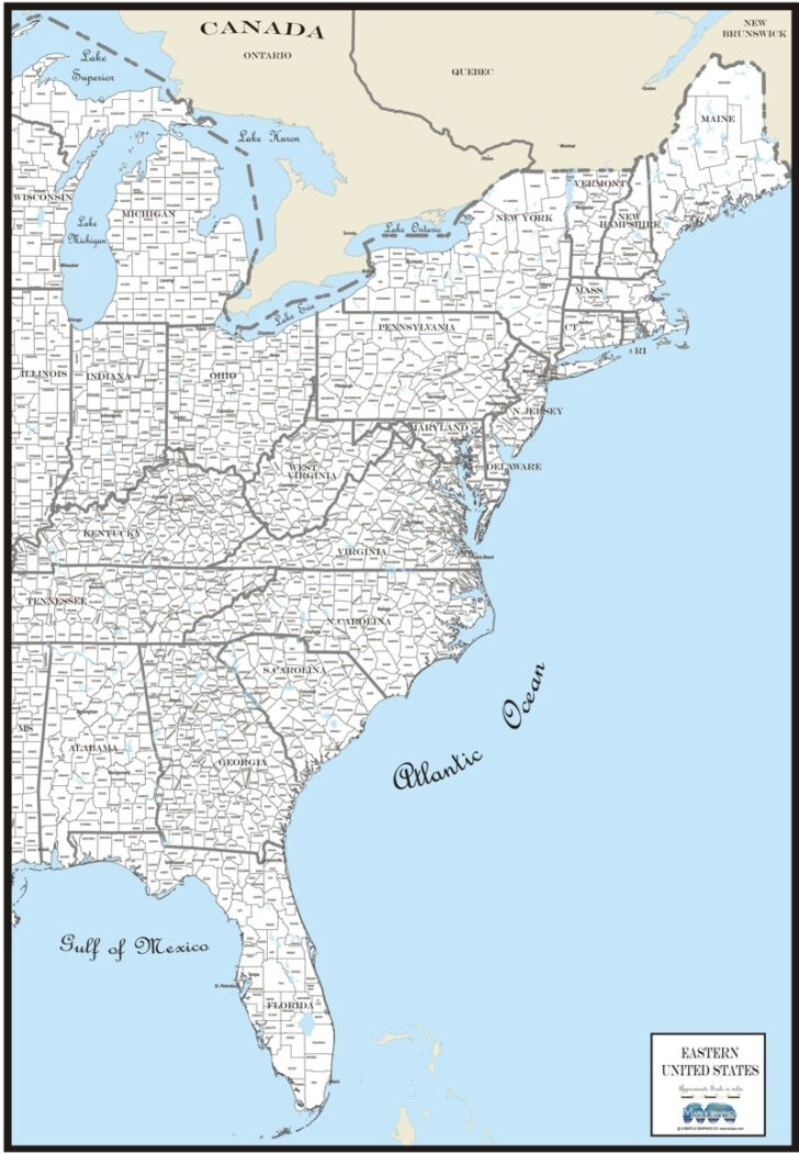 Map of East Coast USA and Canada