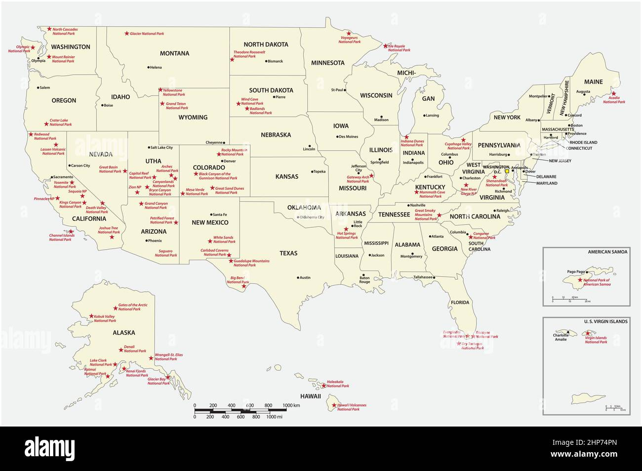 Map National Parks Usa -Fotos Und -Bildmaterial In Hoher Auflösung with Map of USA with Cities and National Parks