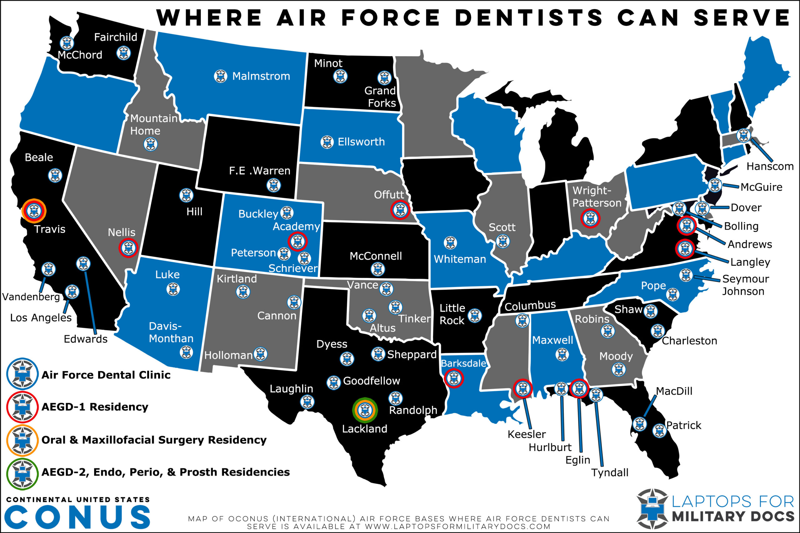 Map Of Air Force Bases Where Dentists Can Serve inside Map of Us Air Force Bases In USA