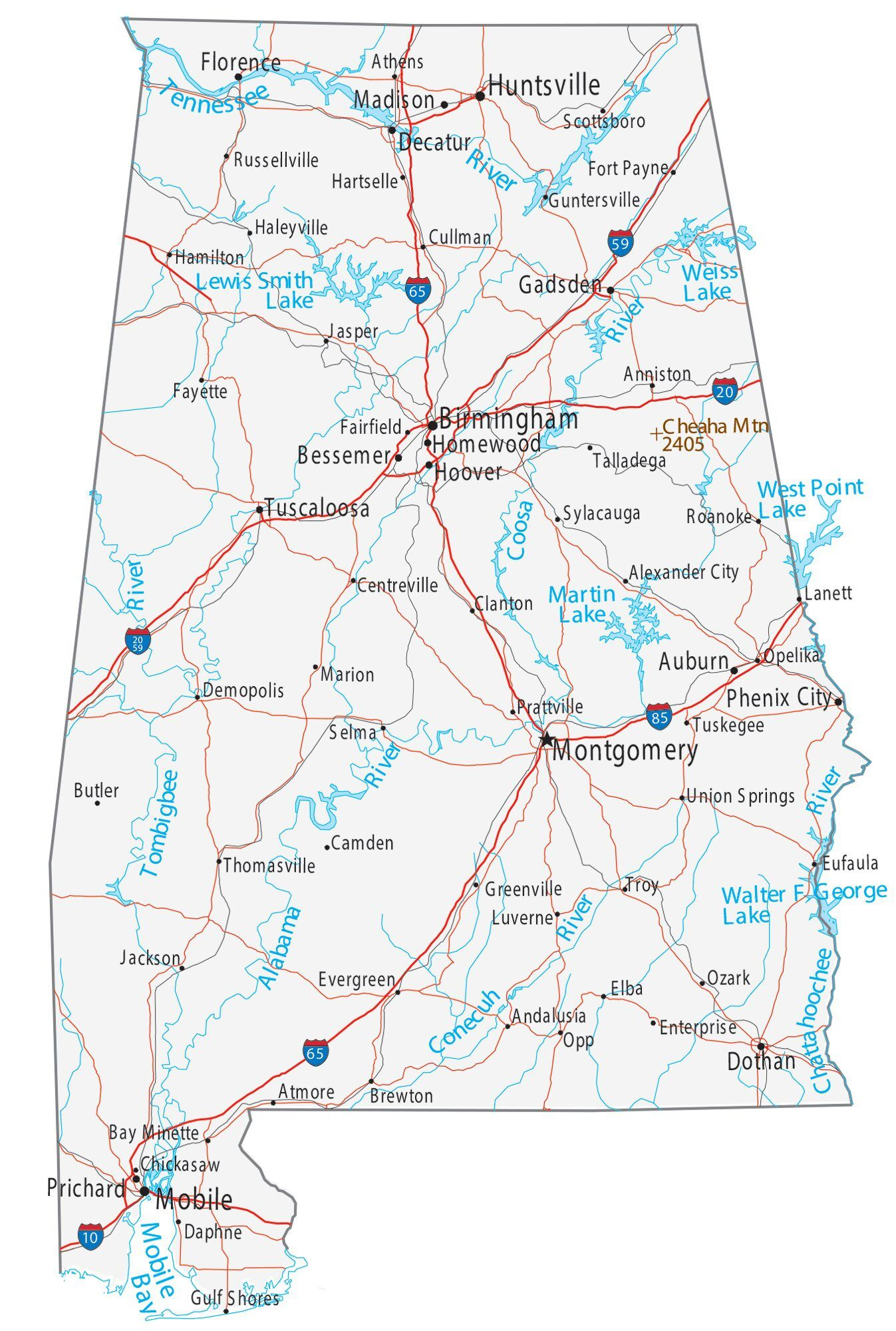 Map Of Alabama - Cities And Roads - Gis Geography pertaining to Map of Alabama USA with Cities