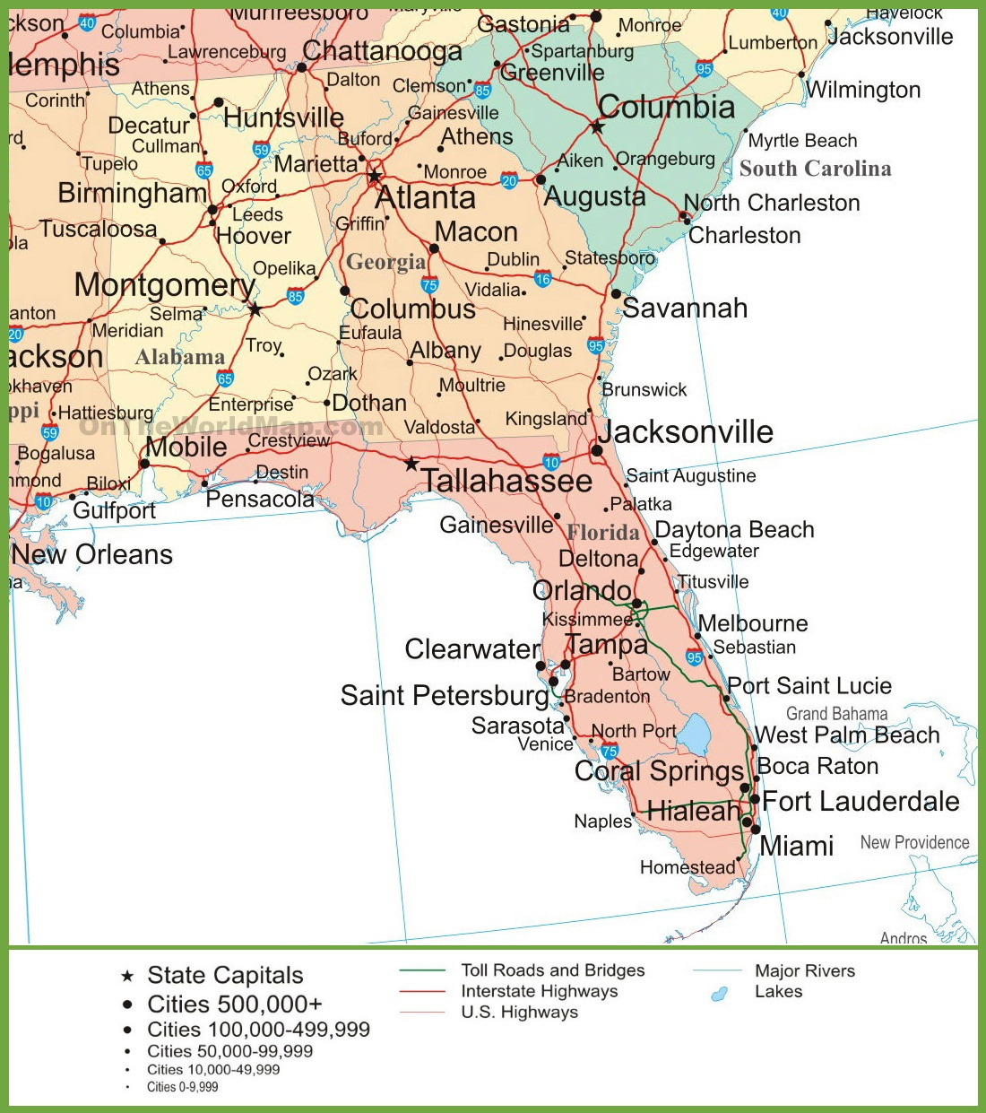 Map Of Alabama, Georgia And Florida - Ontheworldmap inside Map of Georgia USA and Florida