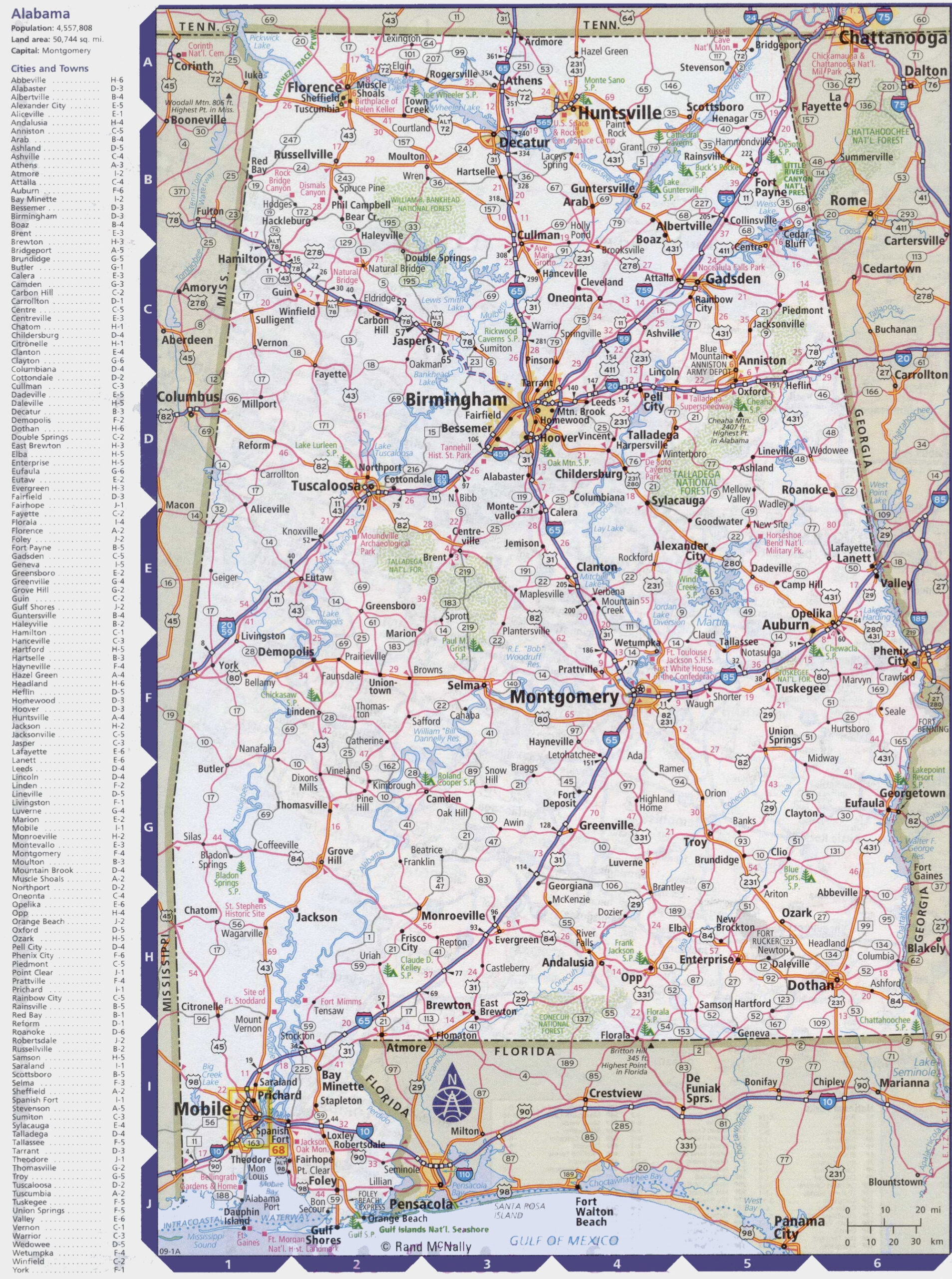 Map Of Alabama With Cities And Towns - Ontheworldmap intended for Map of Alabama USA with Cities
