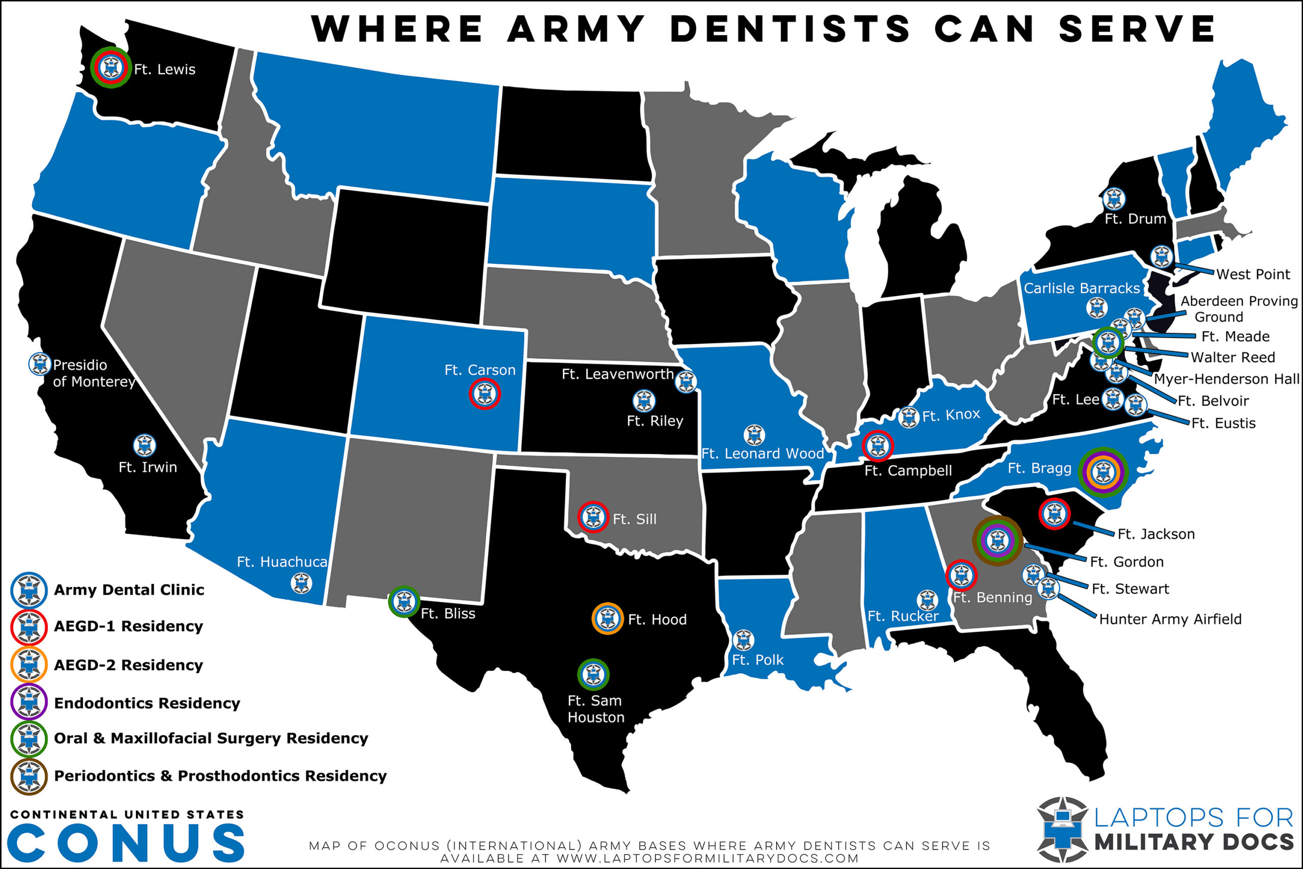 Map Of Army Bases Where Dentists Can Serve inside Map Of Us Army Bases In Usa