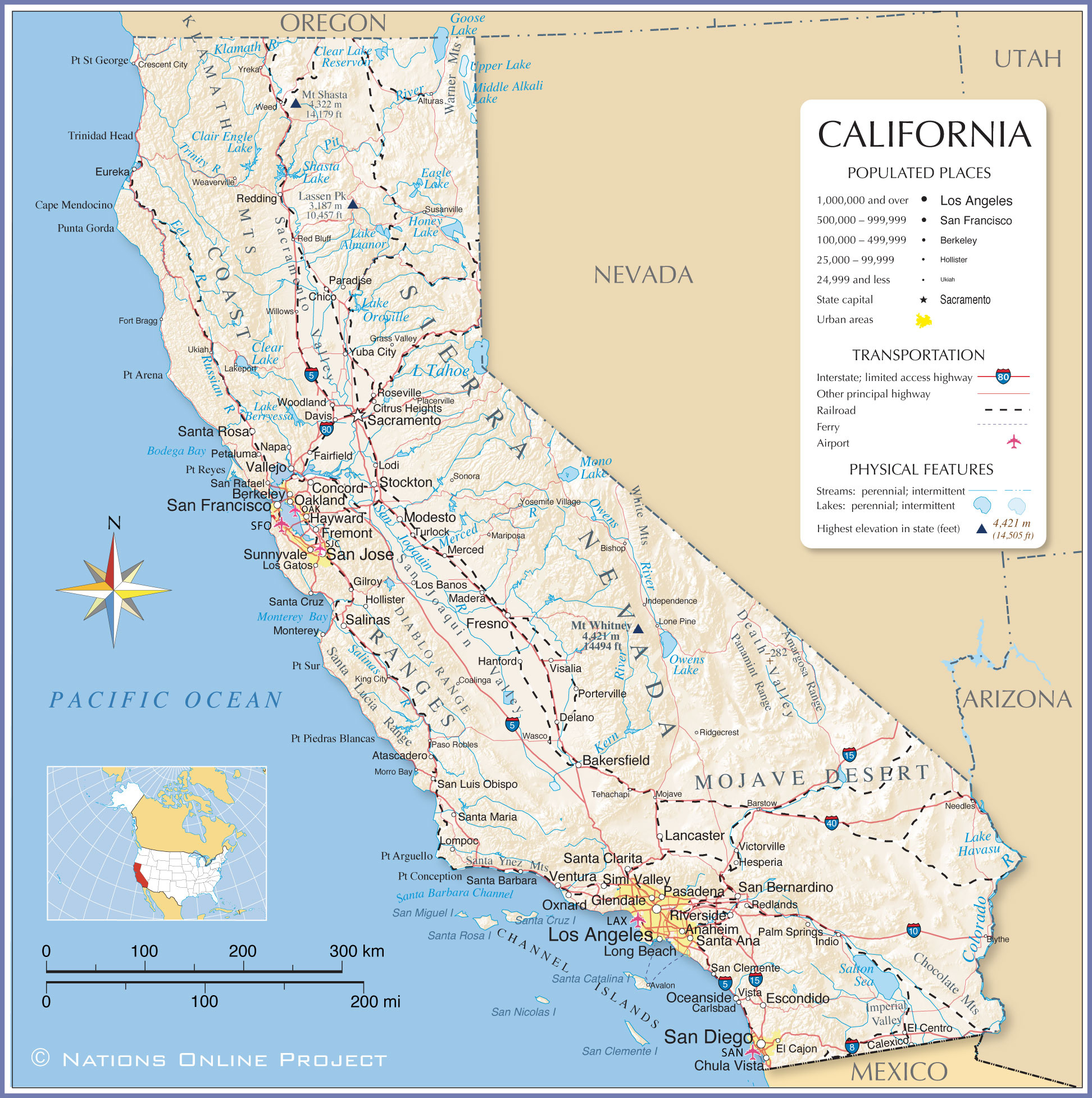 Map Of California State, Usa - Nations Online Project regarding Map Of California Usa With Cities