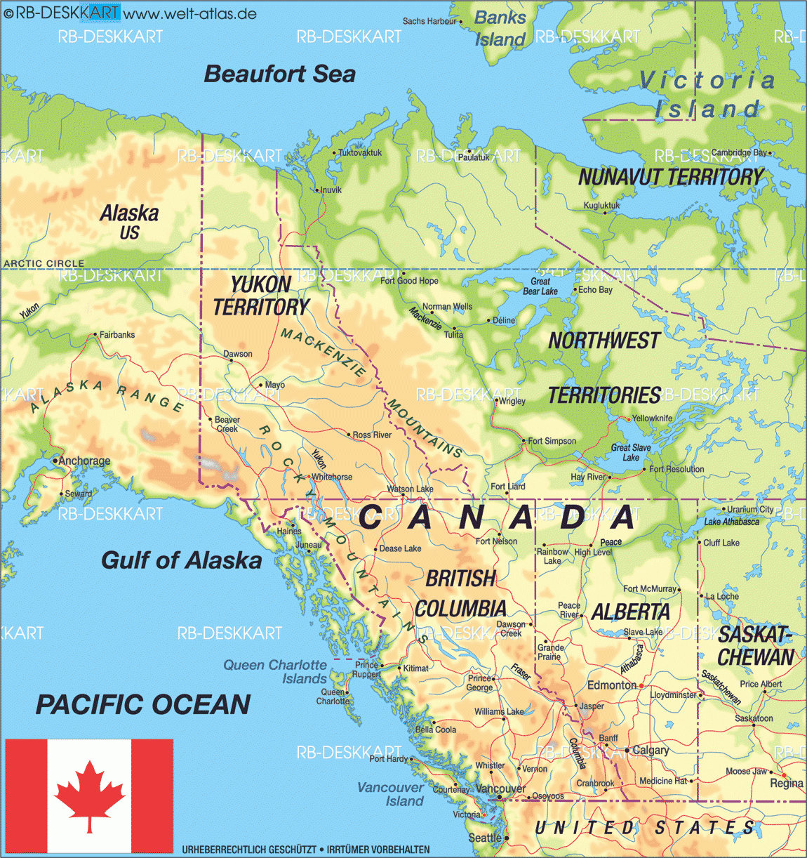 Map Of Canada West (Region In Canada) | Welt-Atlas.de within Map Of West Coast Usa And Canada