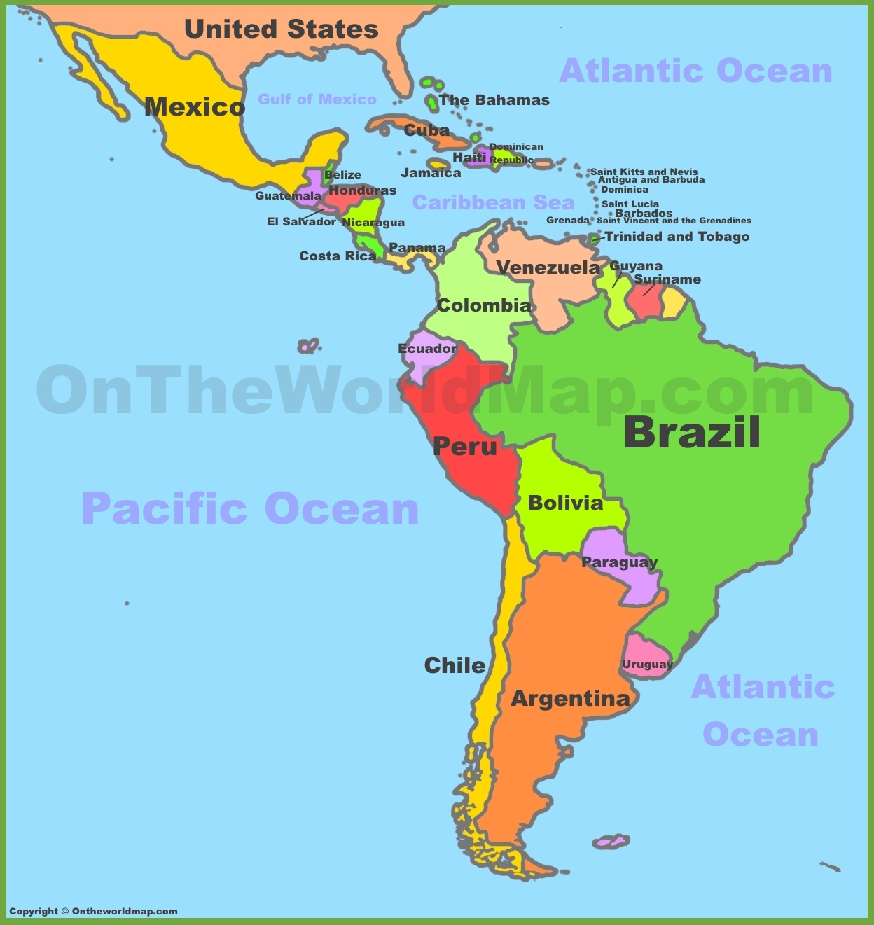 Map Of Central And South America - Ontheworldmap within Map Of Usa Central And South America