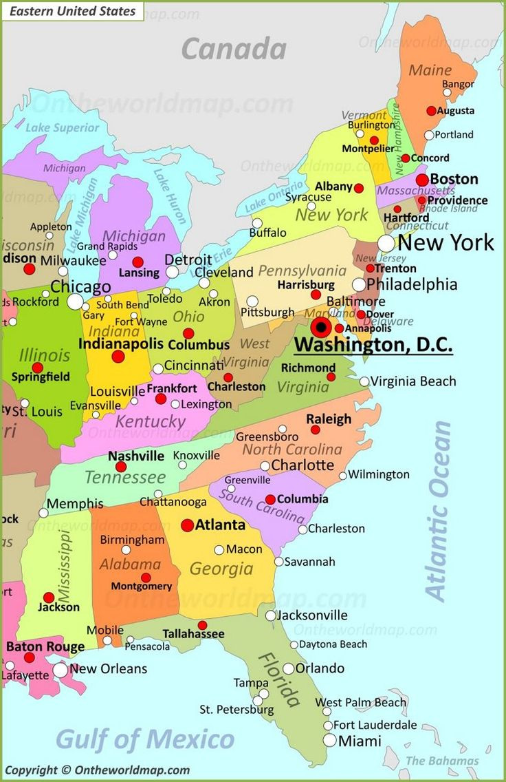 Map Of Eastern United States for Map of Eastern Seaboard of USA