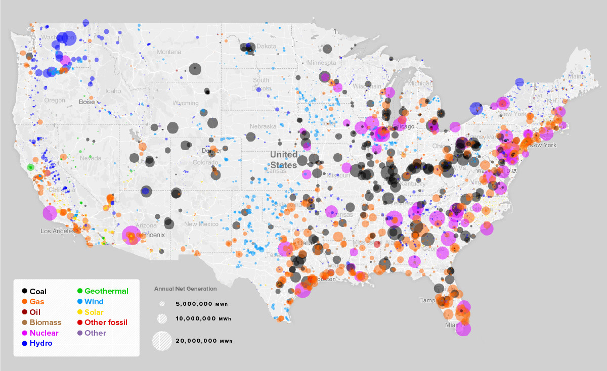 Map Of Every Power Plant In The United States : R/Mapporn within Map Of Nuke Plants In Usa
