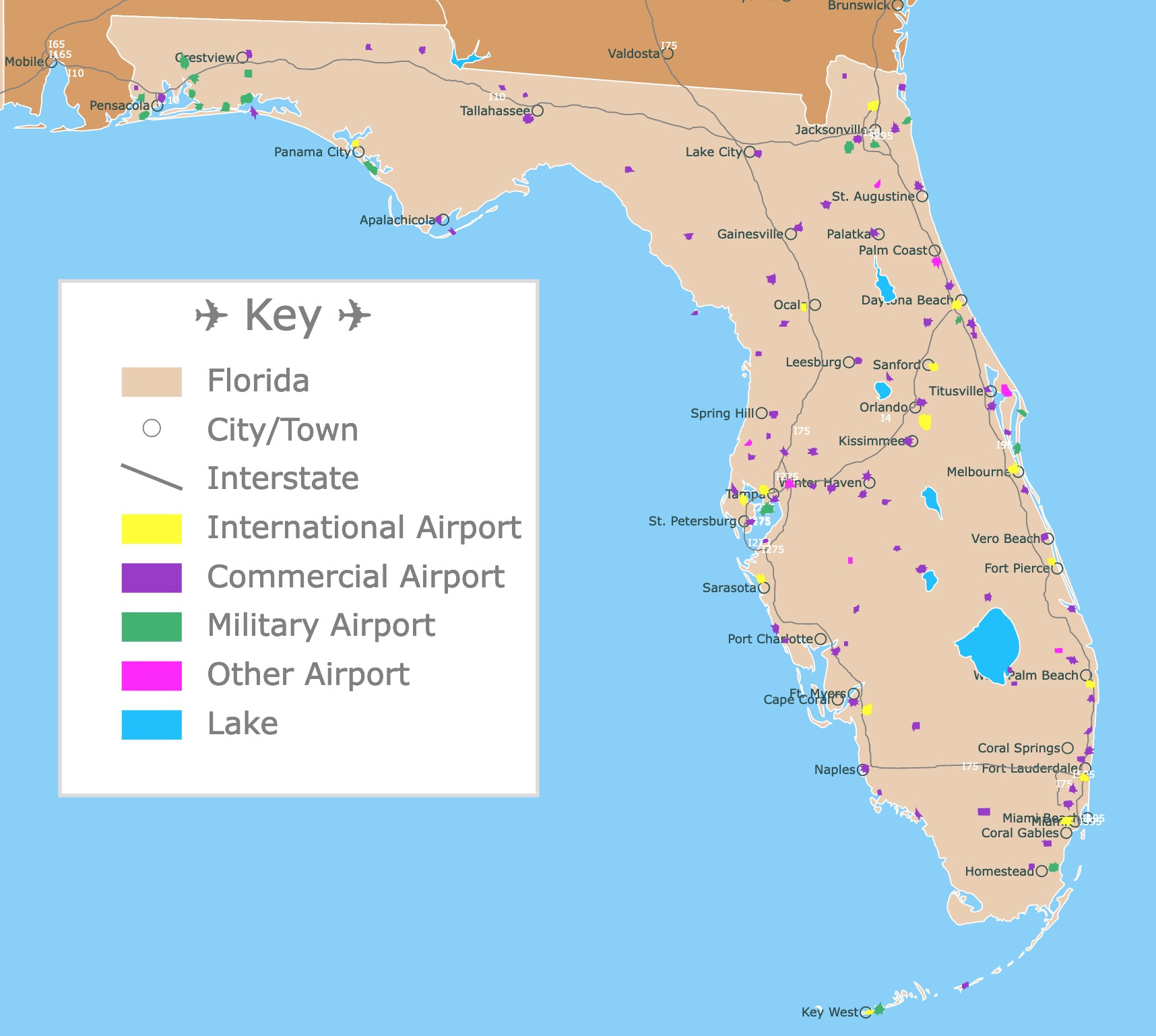 Map Of Florida Airports with Map of Airports In Florida USA
