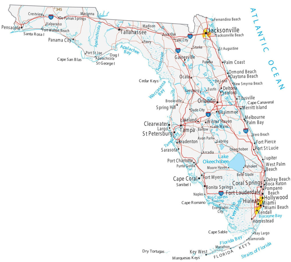 Map of East Coast of Florida USA