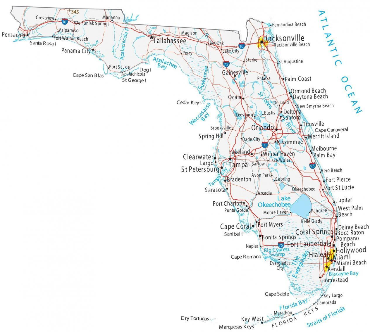 Map Of Florida - Cities And Roads - Gis Geography intended for Map of Florida USA with Cities