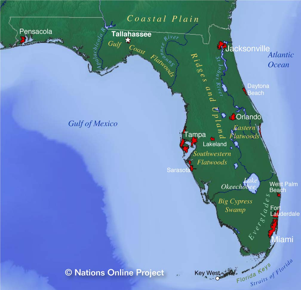 Map Of Florida State, Usa - Nations Online Project in Show Me A Map of Florida USA